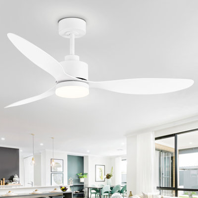 Loritta 52'' 3 - Blade Large Indooor Ceiling Fan With Light Kit and Remote, 3 LED Colours, 6 Speed Noiseless DC Motor, 5'' Downrod, Timer