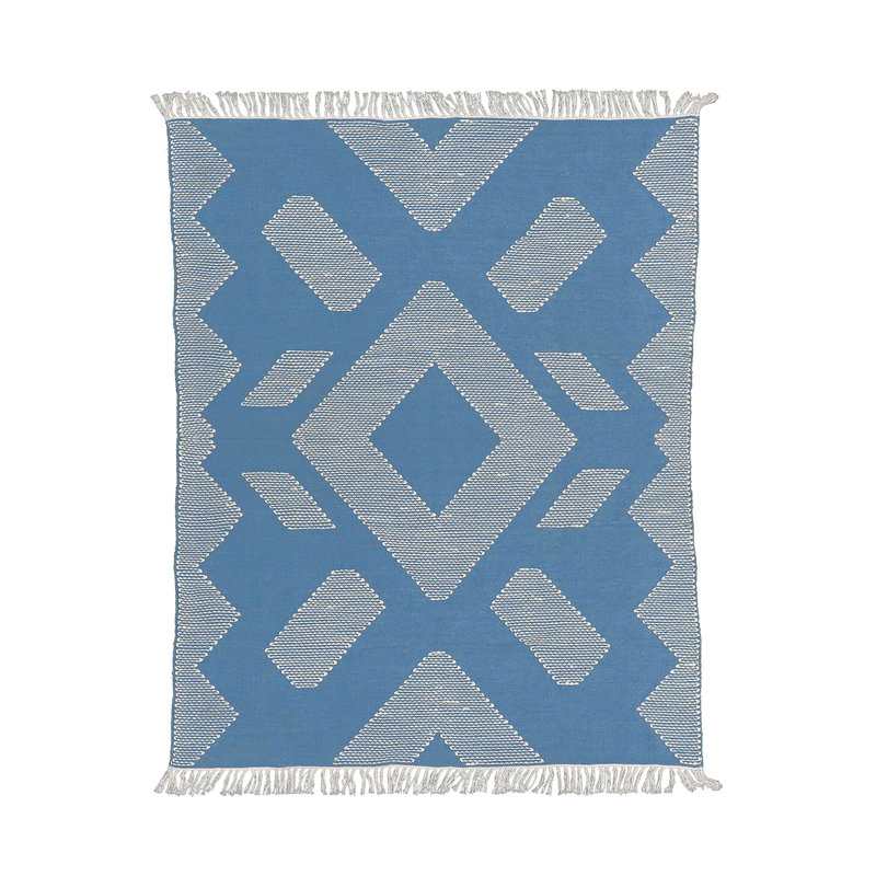 Dusty Blue Geometric Braided 4' x 6' Outdoor Rug