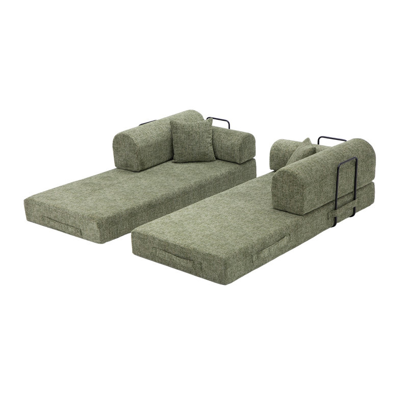 Convertible Sleeper Sofa Bed with Boucle Fabric, 4-in-1 Folding Floor Sofa Lounge for Living Room & Bedroom - Moss Green