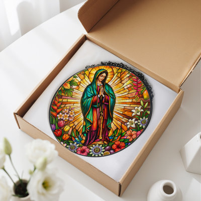 Virgin Mary Stained Glass Window Panel，12"H