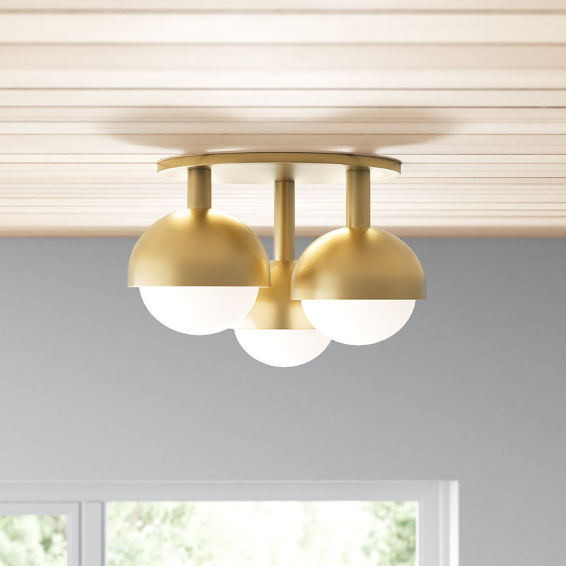 Weston Glass Semi Flush Mount, Aged Brass