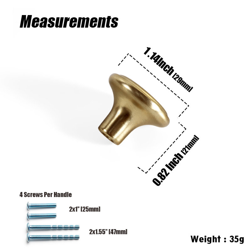 1.14 '' Round Knob Multipack, Light Brushed Brass