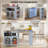 Kitchen Island On Wheels With Extendable Table, Led Lights, Power Outlets, 2 Fluted Glass Doors, Storage Compartment, 3 Open Shelves, Grey-634415136