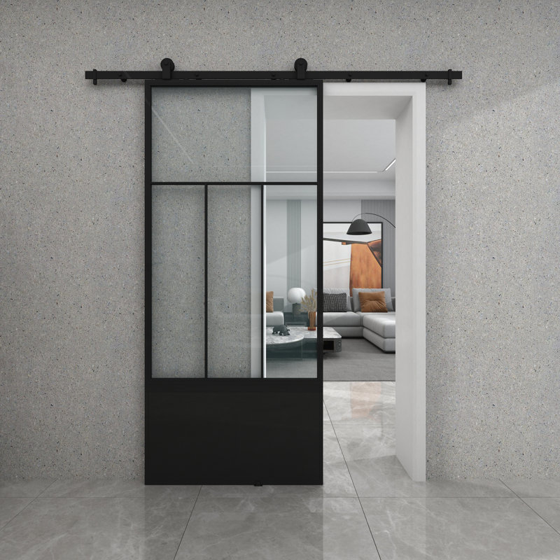 Division 37'' x 84'' Clear Glass Black Metal Sliding Barn Door