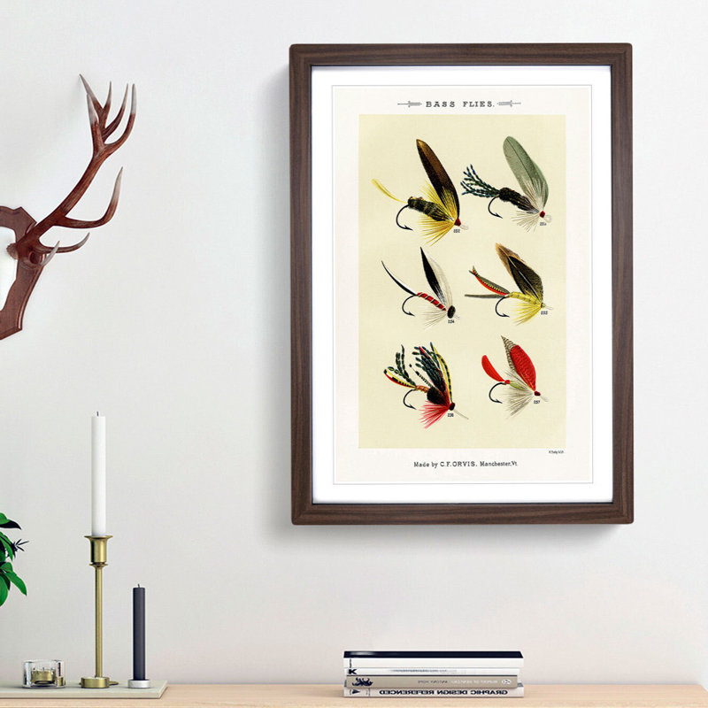 Bass Fishing Flies Versions 5 by Mary Orvis Marbury - Picture Frame Painting Print, 36cm H x 27cm W x 2cm D, Walnut Framed