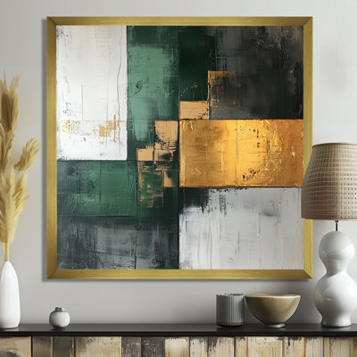 Géométrique doré vert et gris Pure Form II - art mural abstrait géométrique pour le salon