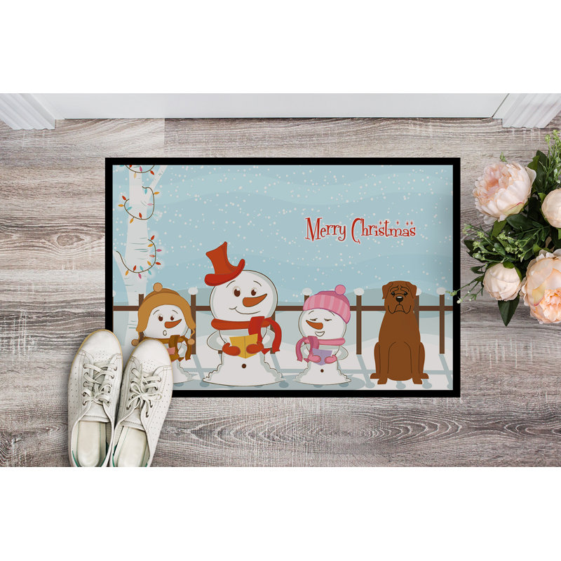 Tapis d'extérieur antidérapant Burlap Merry Christmas Carolers Dogue De Bourdeaux, Rectangle 1 pi 6 po x 2 pi 3 po
