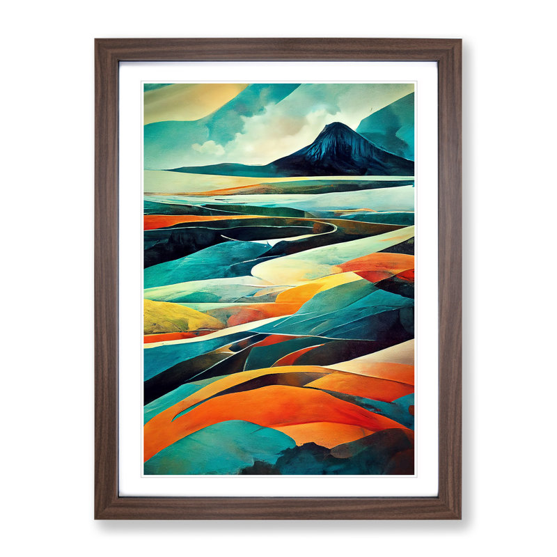 Abstract Mountain Landscape No.1 - Wall Art, 46cm H x 34cm W, Walnut Framed, No Matte