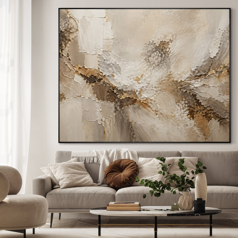 Très grand art mural imprimé sur toile - Paysage de montagne abstrait doré, décor de salon contemporain - "Assemblage requis (cadre non fini)"