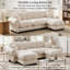 Ensemble de canapé modulaire en chenille 3 places avec coussins et 1 repose-pieds blanc ivoire-244478166-244478184