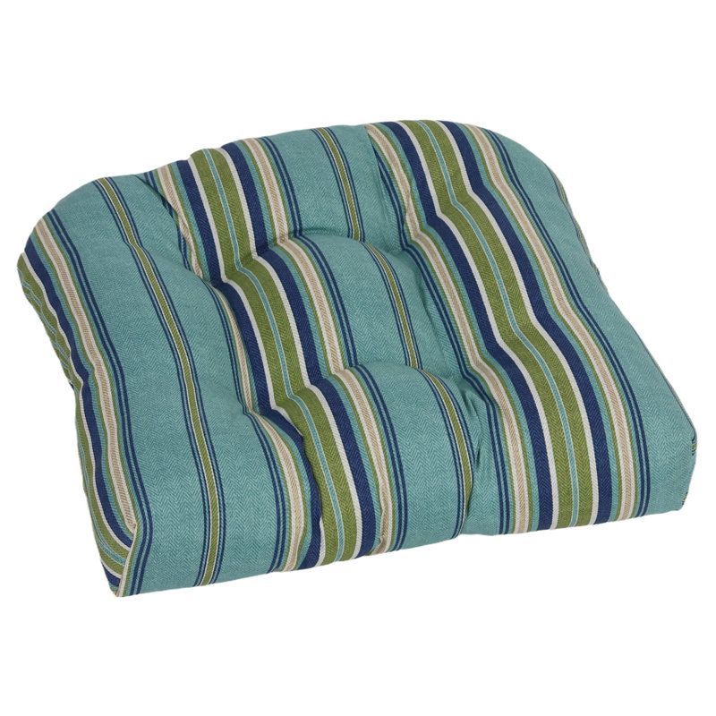 Outdoor 5'' Dining Chair Seat Cushion, Blue/Green Striped