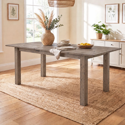 Rectangular Extendable Solid Reclaimed Pine Wood Dining Table For 4-6 People, Farmhouse Dining Table For Kitchen, Dining Room