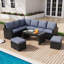 Ensemble de canapé de patio 5 pièces en rotin en PE, coussins de canapé tissés de 221 cm pour porche et balcon, noir-431627058