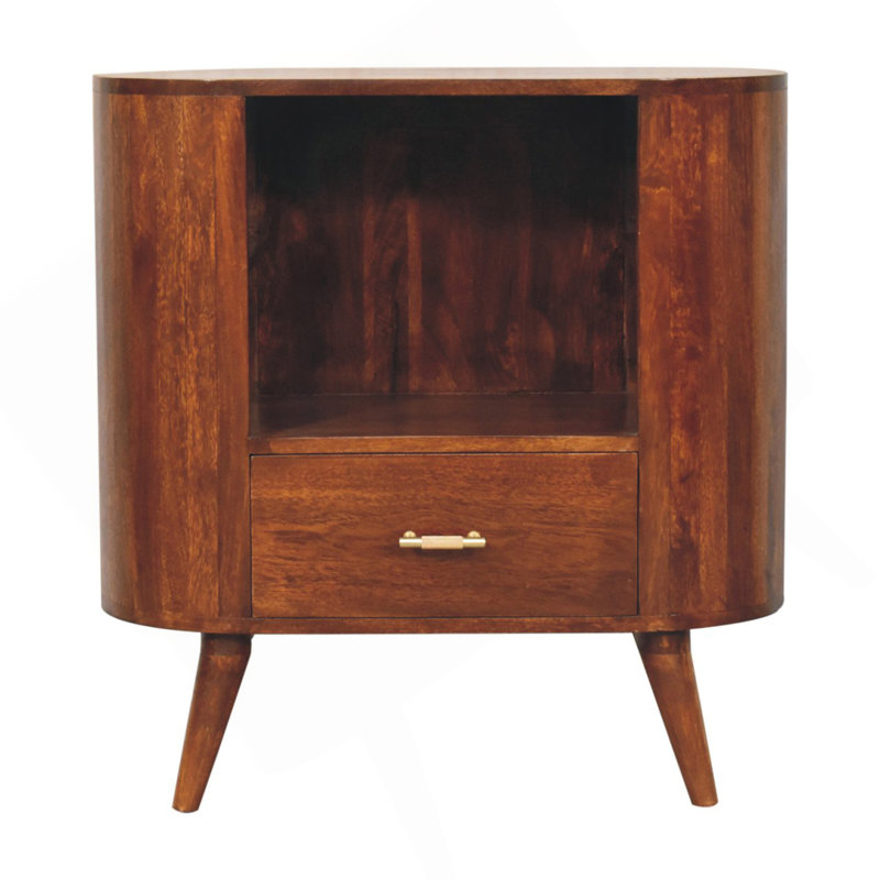 Wood T-Bar Cortez Cabinet, 1-Drawer, 1 Open Slot, Brown