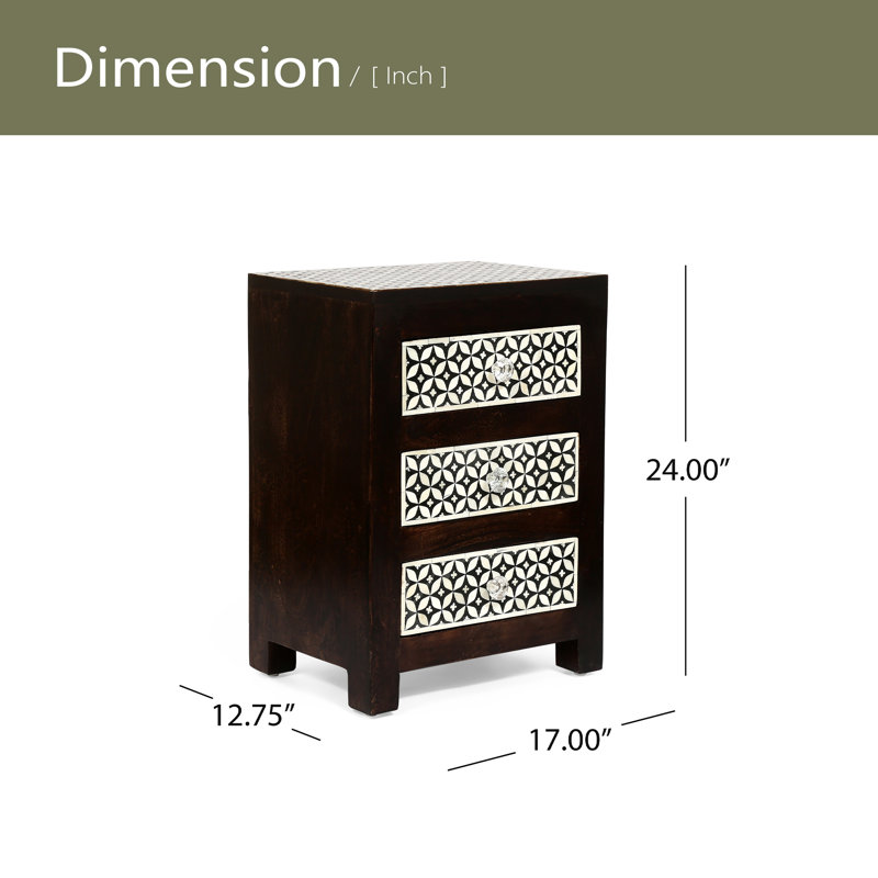 Table de chevet 3 tiroirs en bois