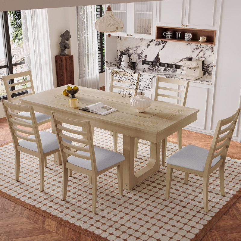 Ensemble de table de salle à manger 7 pièces, avec rallonge 18 ", table de cuisine rustique en bois 78" et chaises rembourrées 6 pièces, ensemble de table de salle à manger extensible