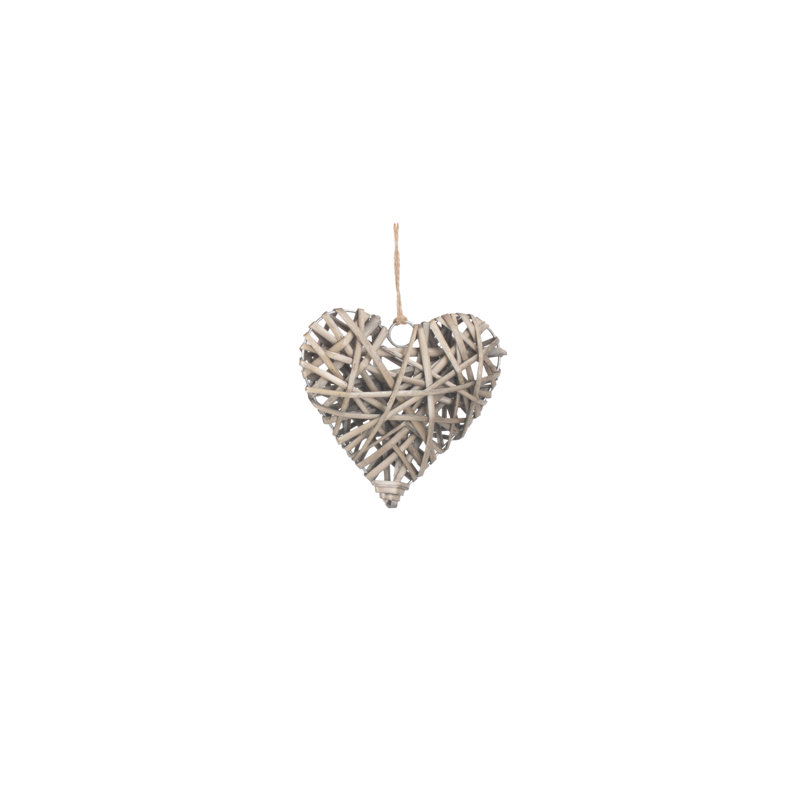 Wicker Heart Shaped Hanging Sculpture, 20cm H x 20cm W x 5cm D