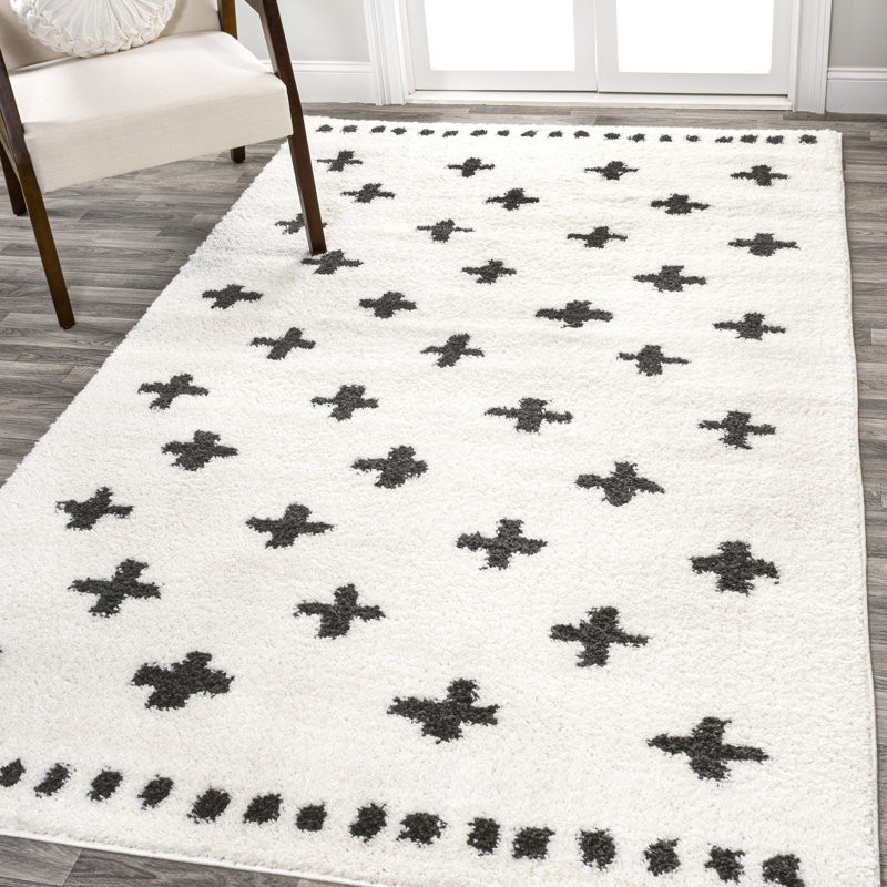 Cristo Berber Geometric Shag White/Gray Rug, Rectangle 5'1" x 8'
