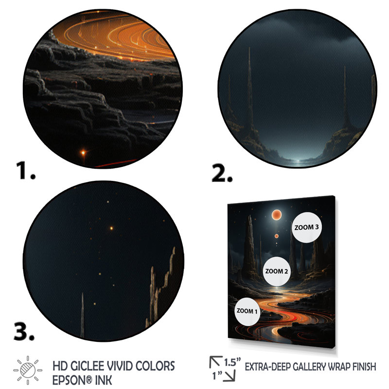 Bleu, orange, pleine lune, montagne - impression, Cadre naturel flottant, H 40 po x l 30 po x P 1,5 po