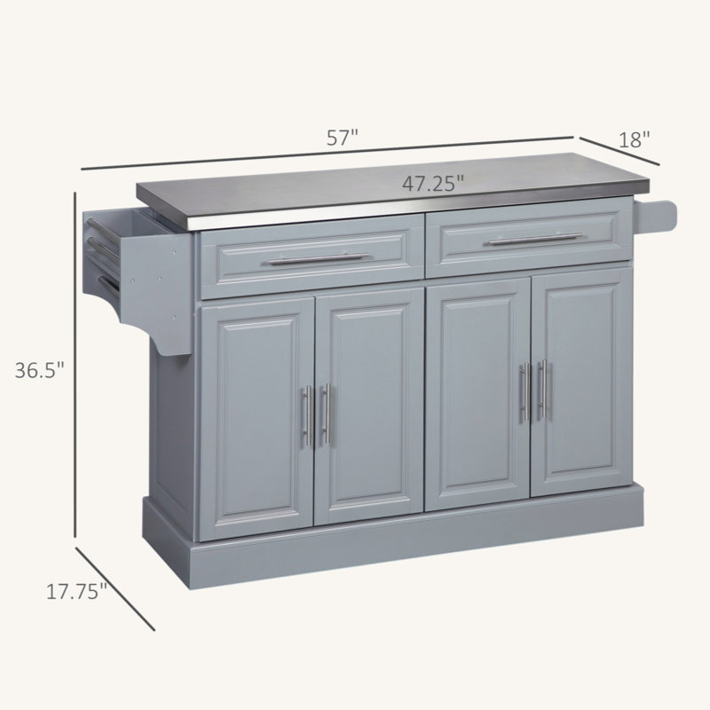 Gray Stainless Steel Top Kitchen Cart with Spice Rack