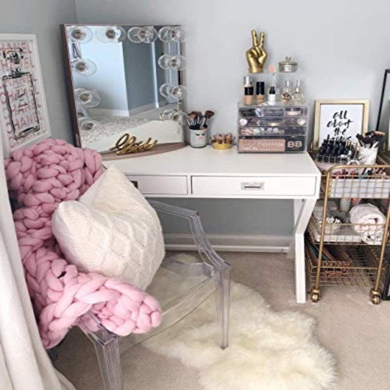 Miroir de salle de bain Hollywood Glow avec 10 ampoules DEL claires et base de miroir, Blanc brillant, H 32 po x l 26,5 po