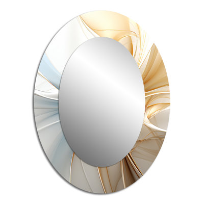 Vintage Blue And Orange Wave Elegance - Large Oval Wall Mirror On Metal