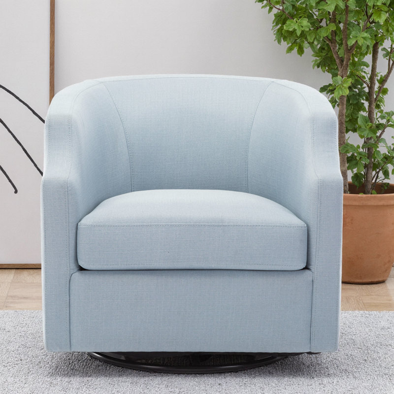 Fauteuil oscillant pivotant en tonneau de polyester bleu ciel avec bras à pinces - Collection Isabelle, Bleu clair