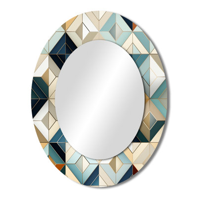 Antique Beige Vintage Tiles - Teal Oval Wall Mirror Decor