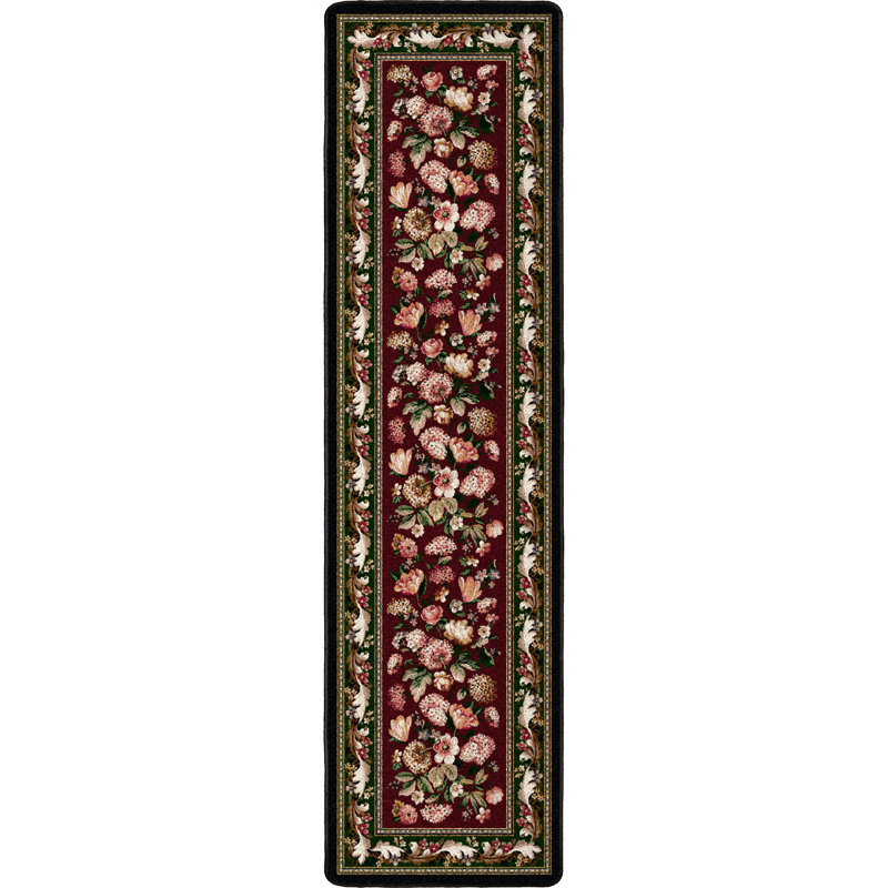 Tapis floral grenat touffeté Almine, Tapis de couloir 2 pi 1 po x 7 pi 8 po