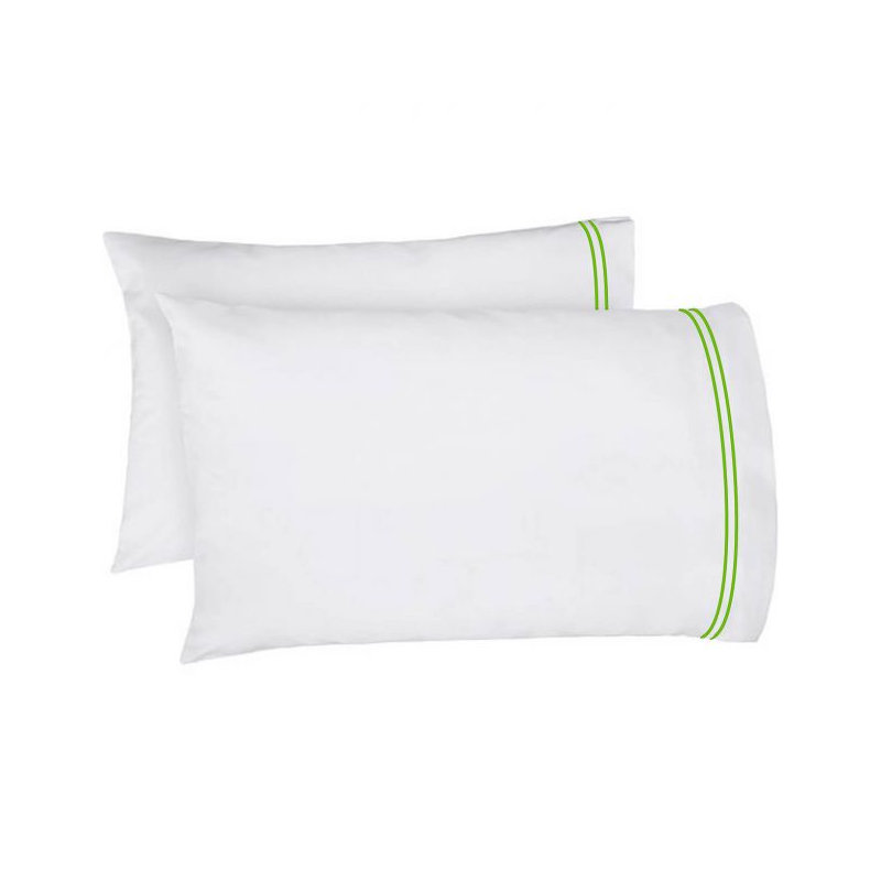 400TC Double Embroidery Cotton Sateen Pillowcases (Set Of 2), White/Parrot Green