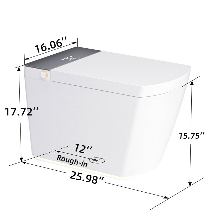 Toilette intelligente moderne intégrée avec couvercle à ouverture / fermeture automatique, siège chauffant à température, nettoyage instantané à l'eau chaude, chasse d'eau automatique, capteur de température au pied avec télécommande, affichage numérique à DEL, triple