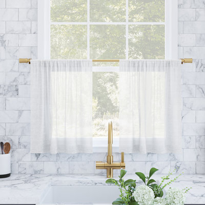 Archaeo Akari Slub Textured Linen Blend Semi-Sheer Rod Pocket Kitchen Curtain Tier Pair