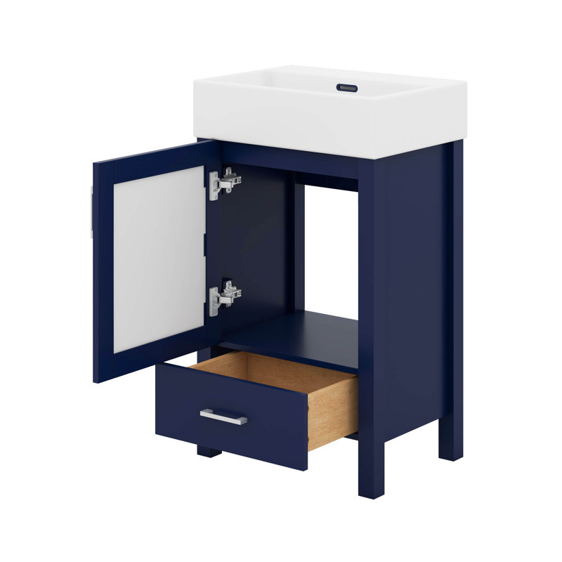 Meuble-lavabo de 20 pouces avec lavabo en céramique et beaucoup de rangement, Bleu