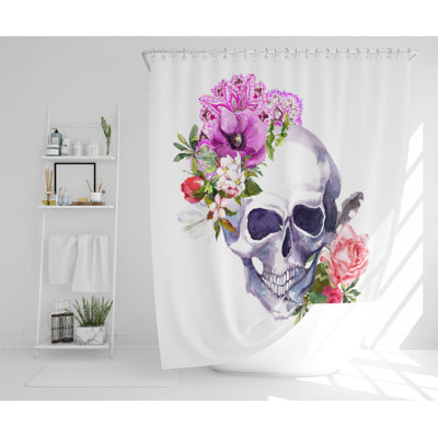 Human Skull With Flowers Designer Shower Curtain