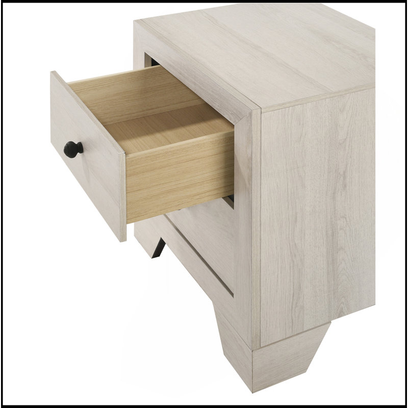 1Pc Rustic Two Drawers Storage Nightstand Wooden Bedroom Furniture, White Washed