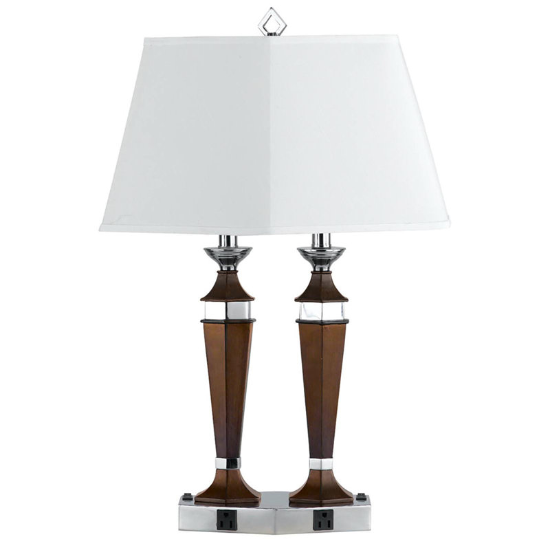 Lampe de bureau moderne en métal, fini espresso et acier brossé, 68,5 cm (27 po) de hauteur