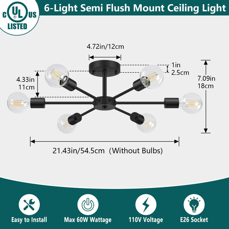 Semi Flush Mount, Matte Black