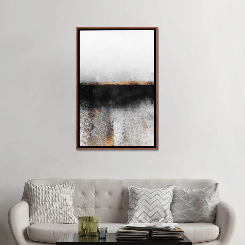 Suie et or par Elisabeth Fredriksson - reproduction d'art, Toile avec cadre en bois brun classique, Pas de tapis