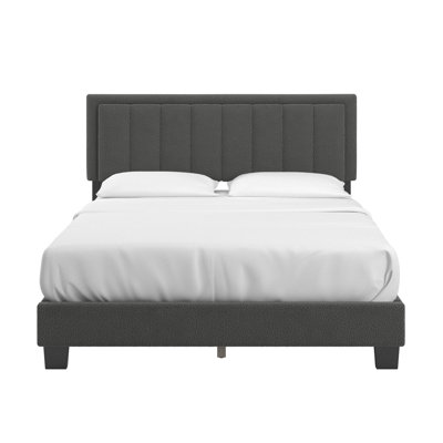Elowen Queen Platform Bed With Boucle Upholstery And LED Light Headboard