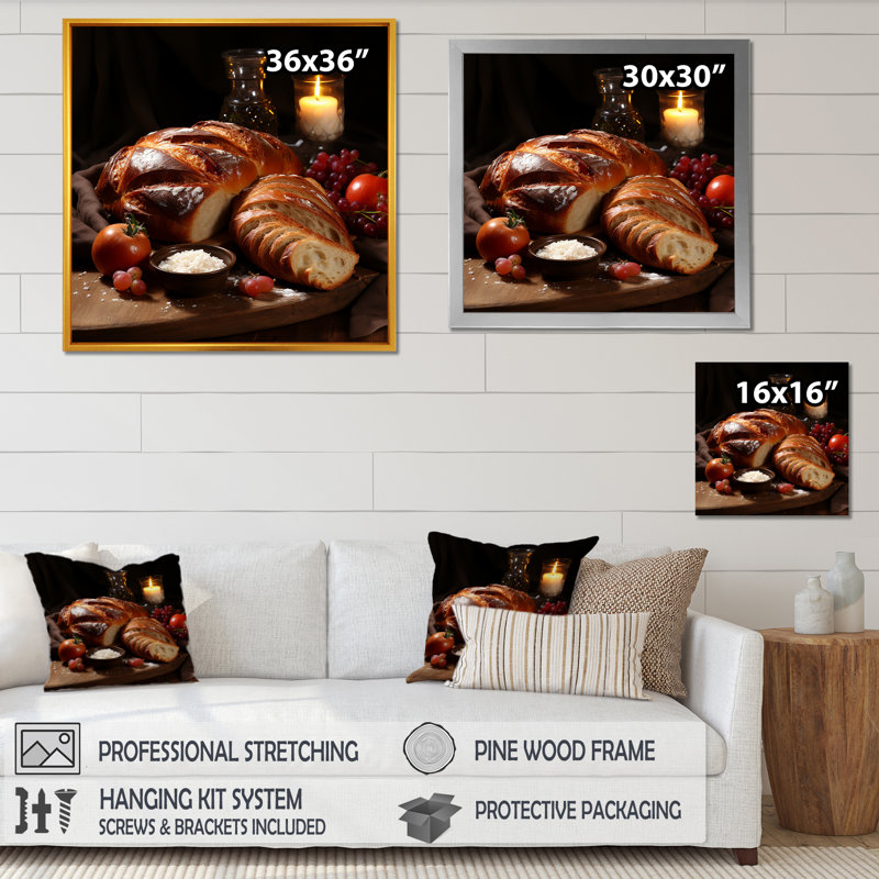 Judaïsme Challah Traditional Feast I sur impression sur toile, Cadre simple noir, H 16 po x l 16 po x P 1 po