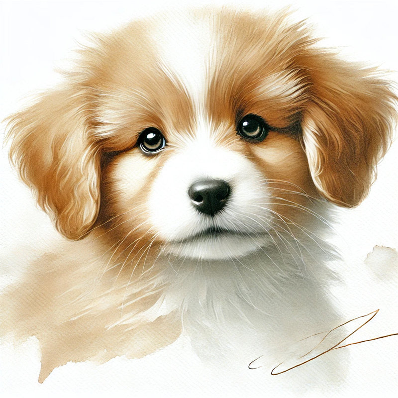 «Adorable Fluffy Puppy», aquarelle sur toile tendue, H 20 po x l 30 po