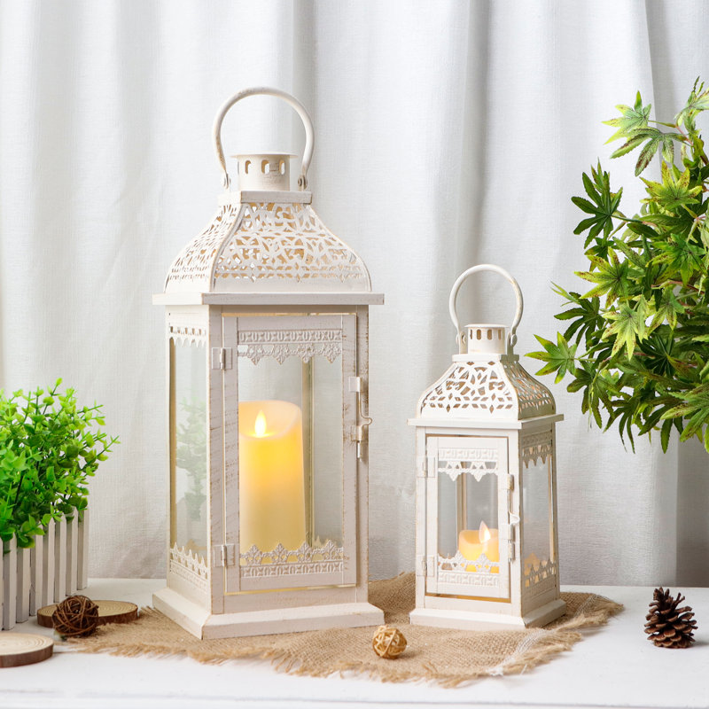  Ensemble de 2 lanternes décoratives Vintage, Blanc