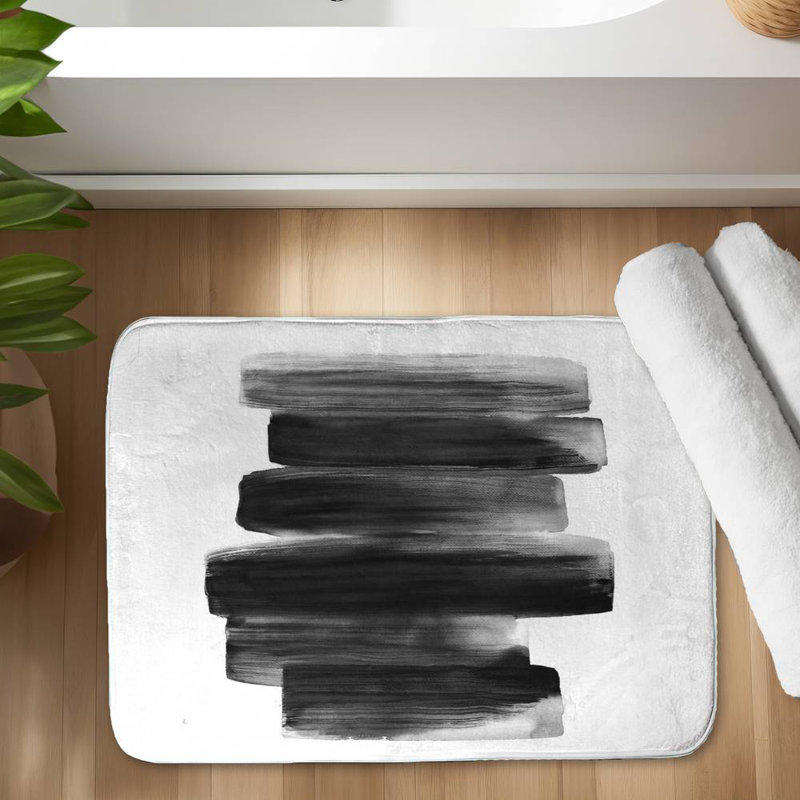 Black shapes Bath Mat with Non-Slip Backing - Quick Dry Memory Foam Bathroom Rug - Absorbent - Modern Plush Spa-Style - Machine Washable