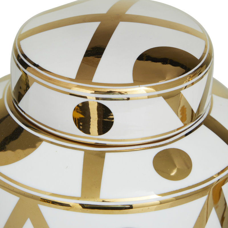 Ceramic Decorative Jars with White Floral Patterns Set, White