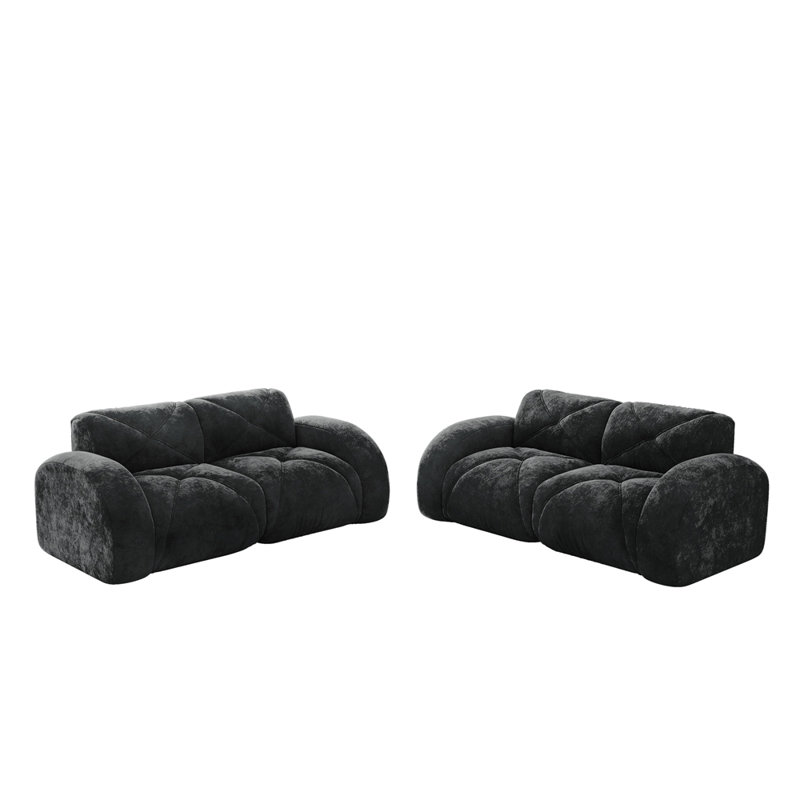 Ensemble de canapé 2 pièces Canapé confortable, ensemble de canapé 2 + 2 places, canapé à assise profonde, tissu de velours doux, fond en éponge haute densité 32D, aucun assemblage requis, ensemble de canapé moderne pour le salon