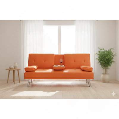 Canapé-lit de bureau 67 po en similicuir orange - Canapé-lit confortable pour chambre d'amis de bureau