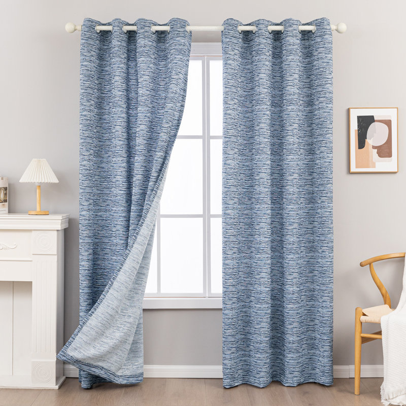 Ombre Gradient Striped Jacquard Light Filtering Curtain Pair, Navy, 52" W x 84" L