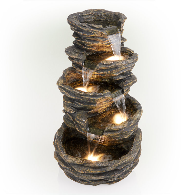 Seville Rock Fountain with Lights, Gray