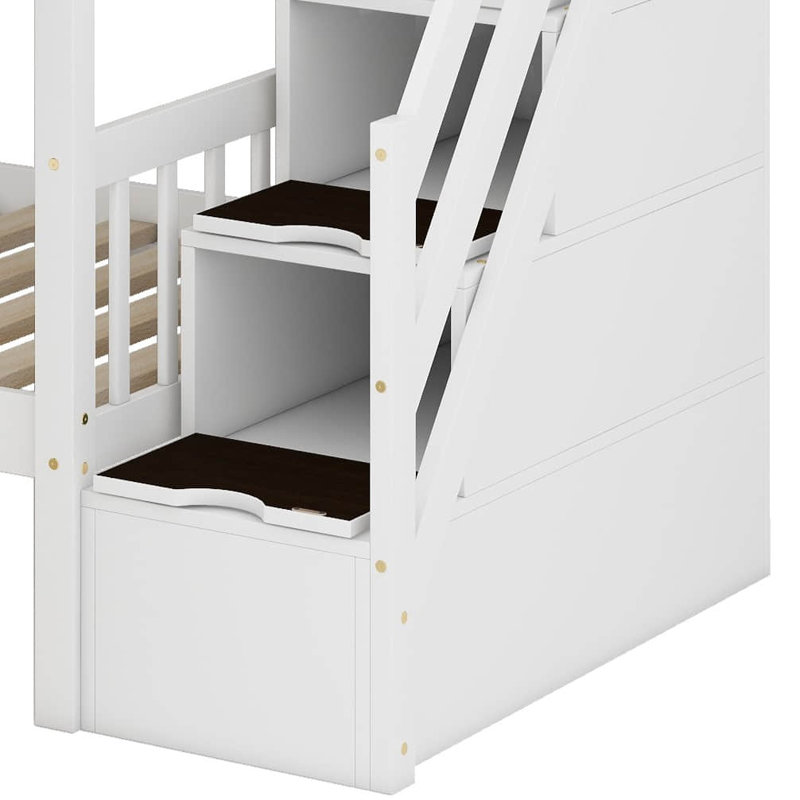 Twin Over Twin Bunk Bed With Trundle, White