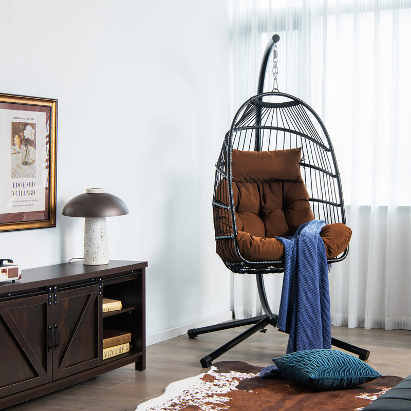 Channce 1 Person Egg Chair with Stand, Brown